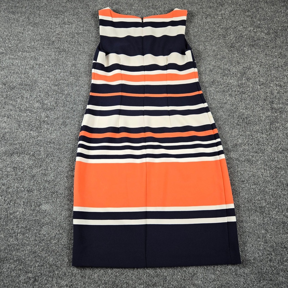 Amanda Lane Sheath Dress Womens 2P Navy Orange Striped Good Sleeveless Petite - Picture 3 of 9